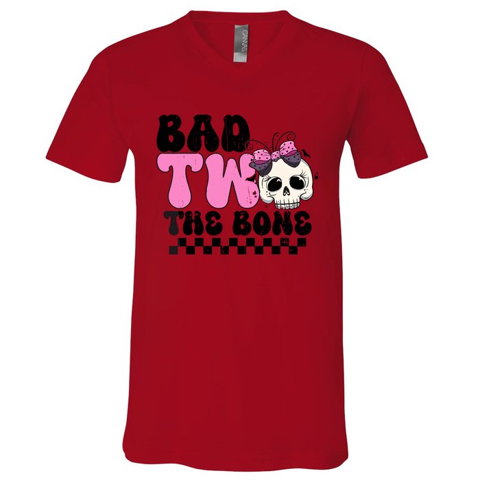 Bad Two The Bone Birthday 2nd Halloween Birthday V-Neck T-Shirt