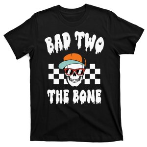 Bad Two The Bone Funny 2nd Birthday Halloween Skeleton Boy T-Shirt