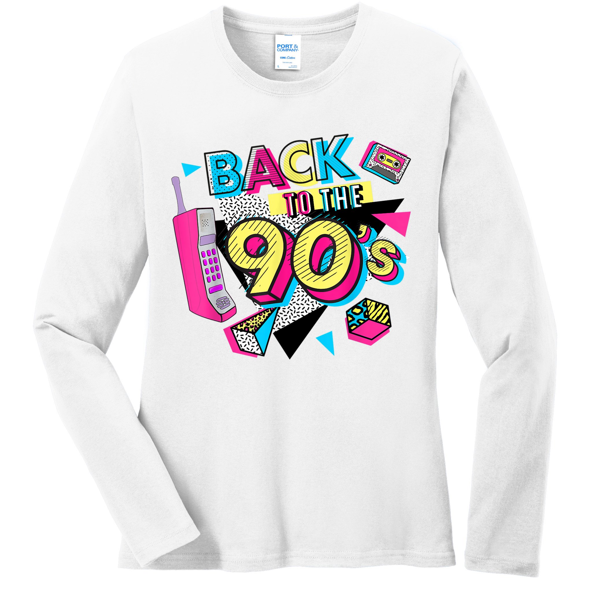 Back To The 90s Outfits Retro Costume Party Cassette Tape Ladies Long Sleeve Shirt