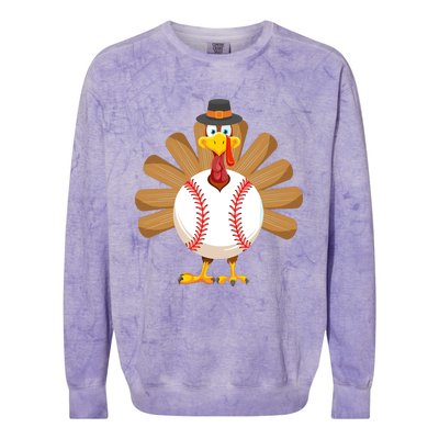 Baseball Turkey Thanksgiving Boy Mom Colorblast Crewneck Sweatshirt