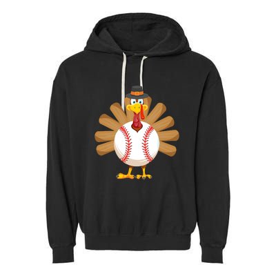 Baseball Turkey Thanksgiving Boy Mom Garment-Dyed Fleece Hoodie