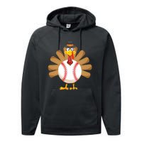 Baseball Turkey Thanksgiving Boy Mom Performance Fleece Hoodie