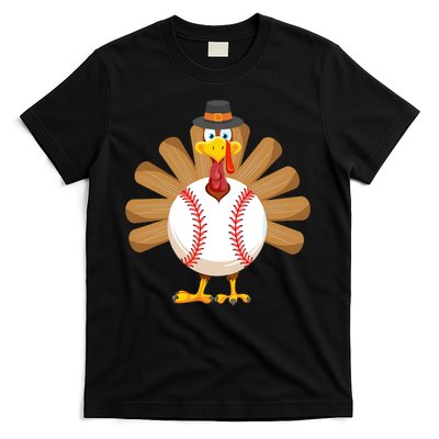 Baseball Turkey Thanksgiving Boy Mom T-Shirt