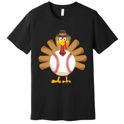 Baseball Turkey Thanksgiving Boy Mom Premium T-Shirt