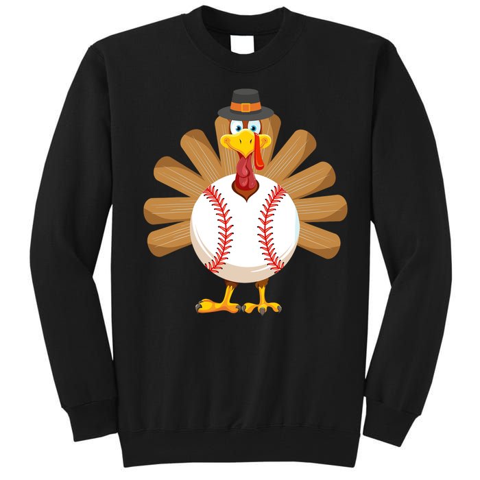 Baseball Turkey Thanksgiving Boy Mom Tall Sweatshirt