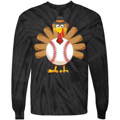 Baseball Turkey Thanksgiving Boy Mom Tie-Dye Long Sleeve Shirt