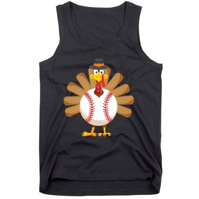 Baseball Turkey Thanksgiving Boy Mom Tank Top