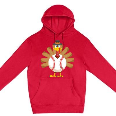 Baseball Turkey Thanksgiving Boy Mom Premium Pullover Hoodie