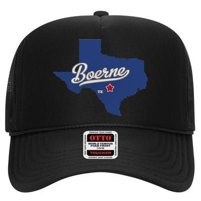 Boerne Texas TX Map High Crown Mesh Back Trucker Hat