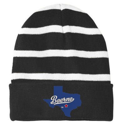 Boerne Texas TX Map Striped Beanie with Solid Band