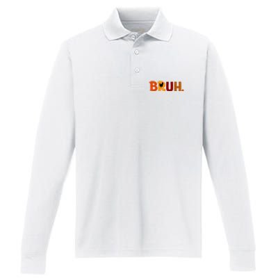 Bruh Thanksgiving Teens Turkey Bruh Performance Long Sleeve Polo