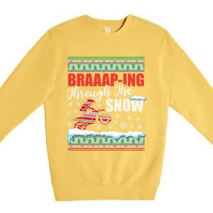 Braaap Through The Snow Ugly Motocross Christmas Gift Premium Crewneck Sweatshirt