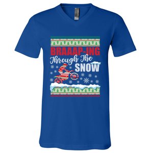 Braaap Through The Snow Ugly Motocross Christmas Gift V-Neck T-Shirt