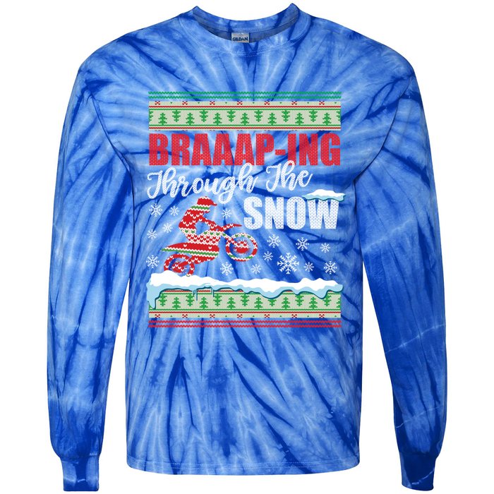 Braaap Through The Snow Ugly Motocross Christmas Gift Tie-Dye Long Sleeve Shirt