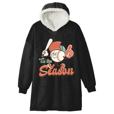 Baseball Tis The Season Retro Baseball Mom Game Day Baseball Love Hooded Wearable Blanket