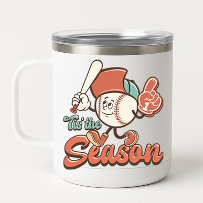 Baseball Tis The Season Retro Baseball Mom Game Day Baseball Love 12 oz Stainless Steel Tumbler Cup