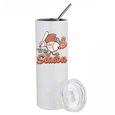 Baseball Tis The Season Retro Baseball Mom Game Day Baseball Love Stainless Steel Tumbler