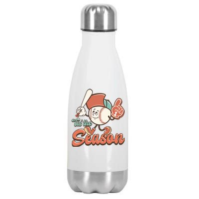 Baseball Tis The Season Retro Baseball Mom Game Day Baseball Love Stainless Steel Insulated Water Bottle