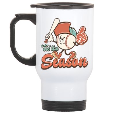 Baseball Tis The Season Retro Baseball Mom Game Day Baseball Love Stainless Steel Travel Mug