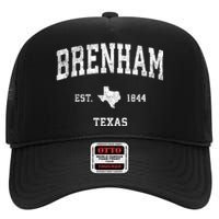 Brenham Texas Tx Vintage Athletic Sports High Crown Mesh Back Trucker Hat