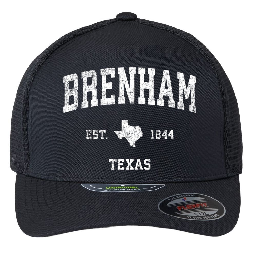 Brenham Texas Tx Vintage Athletic Sports Flexfit Unipanel Trucker Cap
