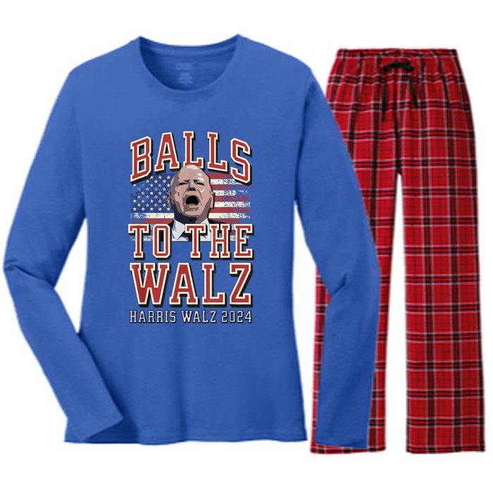 Balls To The Walz Tim Walz For Vp Walz And Harris Vote 47 Women's Long Sleeve Flannel Pajama Set 