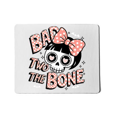 Bad Two The Bone Cute Skull Girl With Bow Halloween  Mousepad