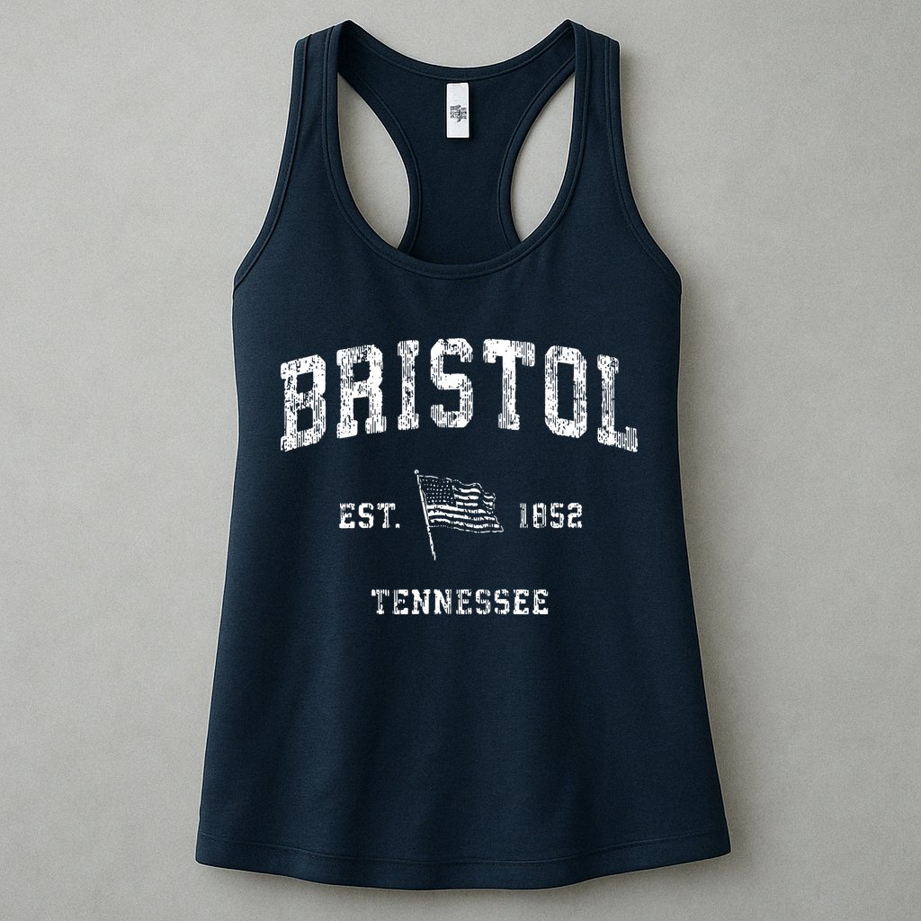 Bristol Tennessee Tn Vintage Us Flag Sports Womens Tank Top