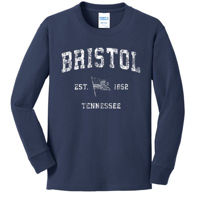 Bristol Tennessee Tn Vintage Us Flag Sports Kids Long Sleeve Shirt