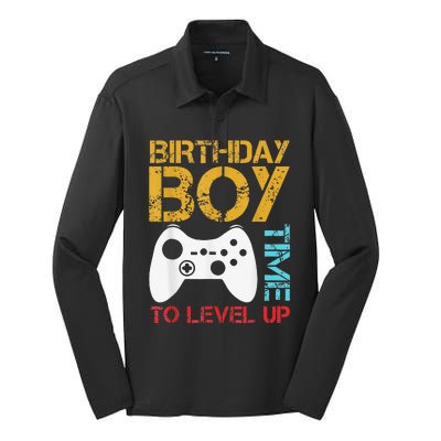 Birthday Time To Level Up Video Gamer Silk Touch Performance Long Sleeve Polo