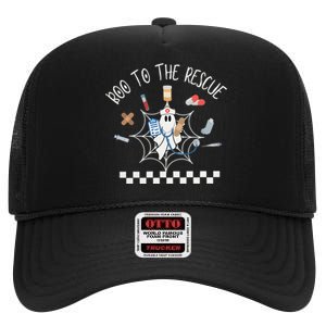 Boo To The Rescue Nurse Halloween High Crown Mesh Back Trucker Hat