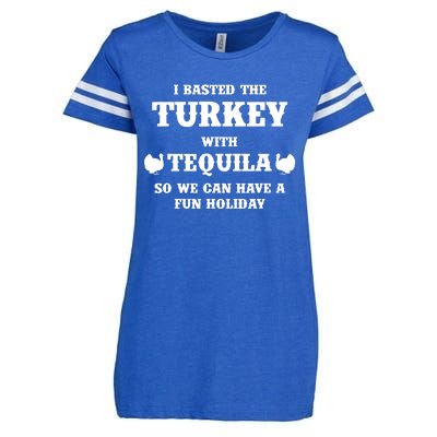 Basted The Turkey With Tequila Funny Thanksgiving Enza Ladies Jersey Football T-Shirt