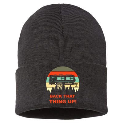 Back That Thing Up Funny Camper Rv Meme Camping Van Boondock Funny Gift Sustainable Knit Beanie
