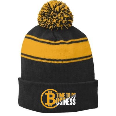 Bitcoin Time To Do Business Stripe Pom Pom Beanie