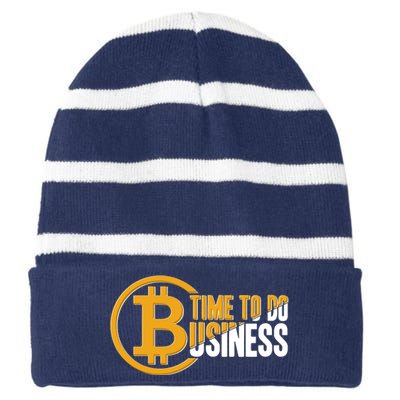 Bitcoin Time To Do Business Striped Beanie with Solid Band