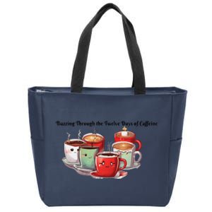 Buzzing Through The Twelve Days Of Caffeine Coffee Xmas Zip Tote Bag