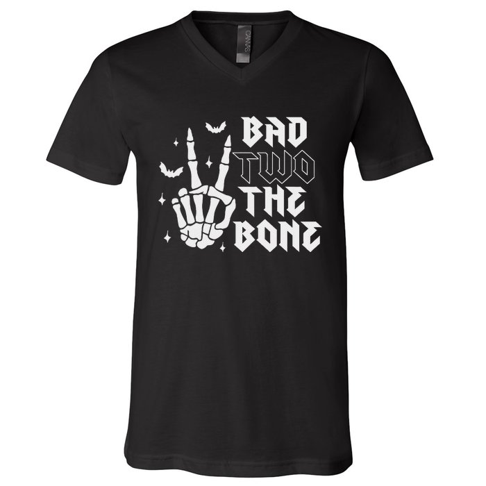 Bad Two The Bone Birthday 2nd 2 Years Old Birthday Boy Girl V-Neck T-Shirt