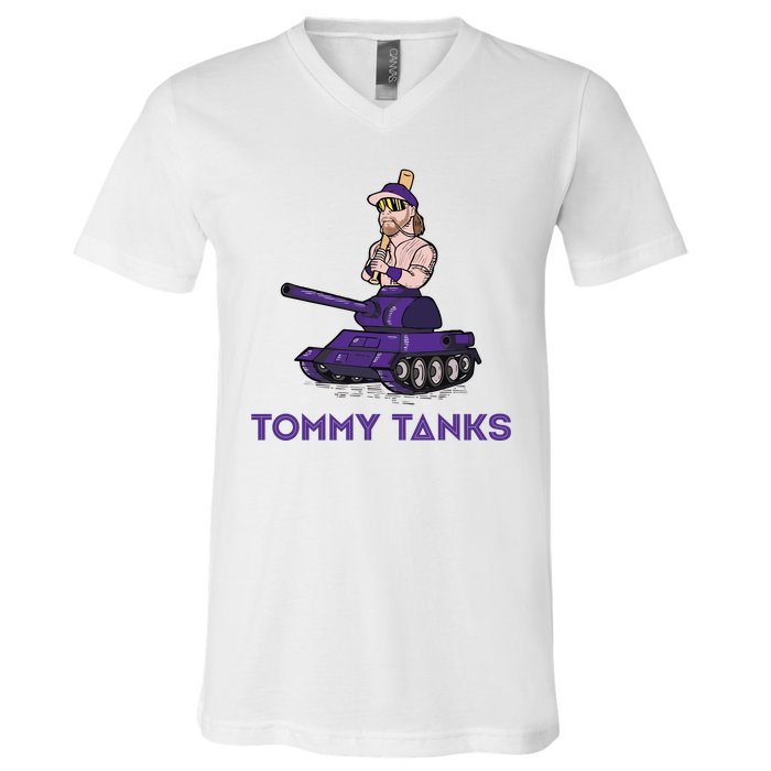 Baseball Tommy Tanks Funny V-Neck T-Shirt