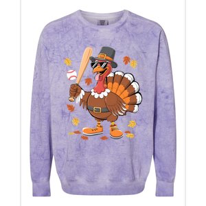 Baseball Turkey Thanksgiving Funny Gift Mom Gift Colorblast Crewneck Sweatshirt