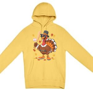 Baseball Turkey Thanksgiving Funny Gift Mom Gift Premium Pullover Hoodie