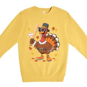 Baseball Turkey Thanksgiving Funny Gift Mom Gift Premium Crewneck Sweatshirt