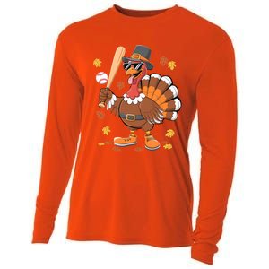 Baseball Turkey Thanksgiving Funny Gift Mom Gift Cooling Performance Long Sleeve Crew