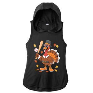 Baseball Turkey Thanksgiving Funny Gift Mom Gift Ladies PosiCharge Tri-Blend Wicking Draft Hoodie Tank