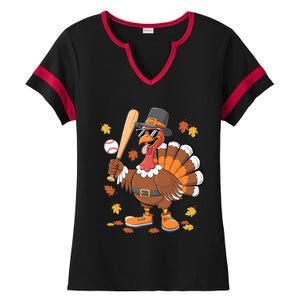 Baseball Turkey Thanksgiving Funny Gift Mom Gift Ladies Halftime Notch Neck Tee