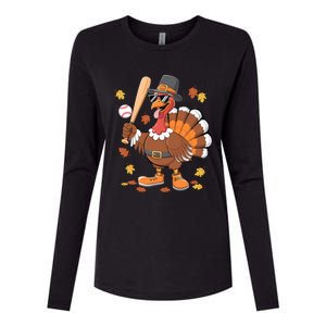 Baseball Turkey Thanksgiving Funny Gift Mom Gift Womens Cotton Relaxed Long Sleeve T-Shirt