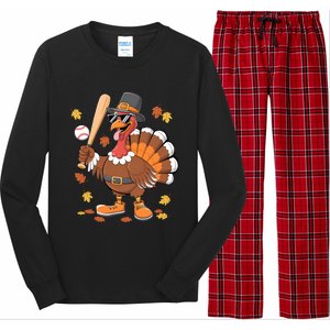 Baseball Turkey Thanksgiving Funny Gift Mom Gift Long Sleeve Pajama Set