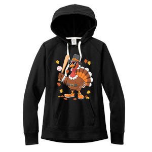 Baseball Turkey Thanksgiving Funny Gift Mom Gift Women's Fleece Hoodie