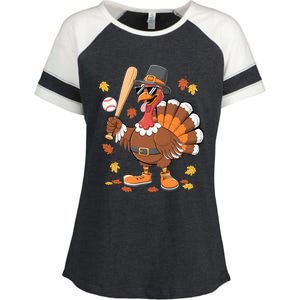 Baseball Turkey Thanksgiving Funny Gift Mom Gift Enza Ladies Jersey Colorblock Tee