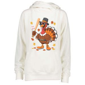 Baseball Turkey Thanksgiving Funny Gift Mom Gift Womens Funnel Neck Pullover Hood