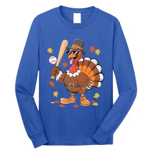 Baseball Turkey Thanksgiving Funny Gift Mom Gift Long Sleeve Shirt